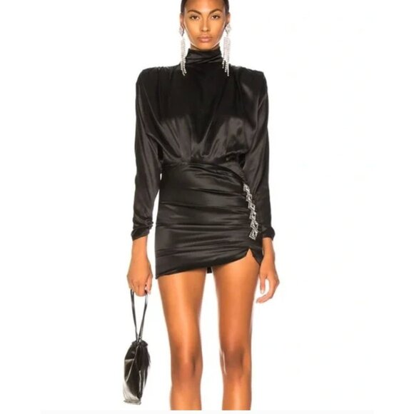 Alessandra Rich Black Silk Embellished Mini Dress Crystal Detail, Ruch - Size 10 - Picture 3 of 16